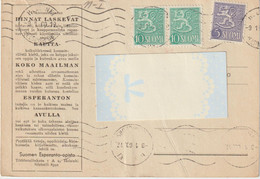 AKEO 135 Finland Esperanto Card W/Mi 428-429 Coat Of Arms 1930 - Hammarsten-Jansson Design - Circulated - Abarten Und Kuriositäten