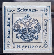 AUSTRIA 1858 - MNG - ANK 2 II B / Platte 1 Blau - 1kr - Zeitungsstempelmarke - Sig. Strakosch - Periódicos