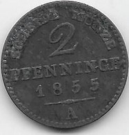 Allemagne - Prusse - 2 Pfenninge 1855 - Cuivre - Ohne Zuordnung