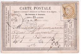 1873 - EURE - CONVOYEUR STATION De GISORS Sur CARTE PRECURSEUR CERES De PARIS OBLITERATION ETOILE => ROUEN - 1849-1876: Klassieke Periode