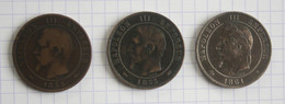 BRONZE : 3 Monnaies De 10 Centimes Napoléon III - B / TB - Cotation : 20 Euros - D. 10 Céntimos