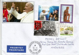 Visite Du Pape Francois En Pologne En 2016, Sur Lettre à Andorra, Avec Timbre à Date Arrivée Local - Covers & Documents