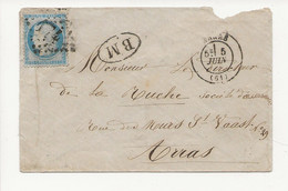 LETTRE DES ENVIRONS D'ARRAS Pour ARRAS Cachet BM BOITE MOBILE AFFRANCHIE 25c CERES DENTELE Du TYPE 3 - 1849-1876: Période Classique