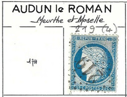 FRANCE Classique: Obl. GC 219 (Audun Le Roman, M&M) Sur TP Isolé - 1849-1876: Classic Period