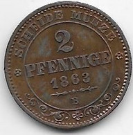 Allemagne - Saxe - 2 Pfennige 1863B - Other & Unclassified