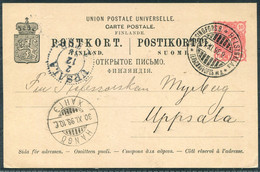 1898 Finland Stationery Postcard Helsingfors - Uppsala Sweden Via Hango Aland - Briefe U. Dokumente