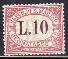REPUBBLICA DI SAN MARINO 1897-1919 SEGNATASSE  LIRE 10 MNH OTTIMA CENTRATURA - Postage Due
