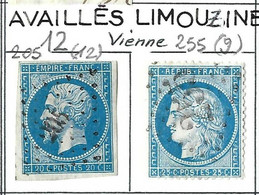 FRANCE Classique: Obl. PC 205 Et GC 255 (Availlès-Limouzine) Sur TP Isolés - 1849-1876: Classic Period