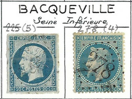 FRANCE Classique: Obl. PC 225 Et GC 278 (Bacqueville, Seine Inf.) Sur TP Isolés - 1849-1876: Classic Period