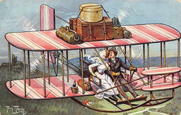 Illustrateur  Arthur Thiele Couple S'embrassant Dans Un Biplan  Avec Bagages Et Champagne Dans Un Seau (voir Scan) - Thiele, Arthur