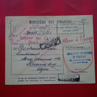 LETTRE PARIS POUR ALGERIE MINISTERE DES FINANCES CACHET RETOUR A L ENVOYEUR - Covers & Documents