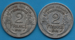 FRANCE LOT 2 X 2  FRANCS 1941 KM# 886a MORLON - Lots & Kiloware - Coins