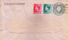 GREAT BRITAIN : HALF PENNY POSTAGE PRE PAID WINDOW ENVELOPE : YEAR 1937 : UPRATED BY STAMPS : SLOGAN POST MARK - Storia Postale