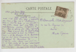 Piquage Décalé Sur Timbre France 40 Centimes Semeuse Fond Plein N°193 (type I) Sur CPA Montreuil-Bellay - Cartas & Documentos