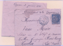 GUYANE, Lettre Avec Correspondance, 15 Cts Sage, Ob. T à Date Corps D'Armée CAYENNE.. TTb - Covers & Documents