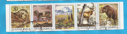 2022-ST-1I   1987 JUGOSLAVIJA JUGOSLAWIEN FAUNA WWF BRAUNBAER-MUFLON-ROTHIRSCH-FISCHOTTER USED - Gebruikt