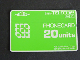 TELECARTE BRITISH TELECOM PHONECARD 20 UNITS - DOS NOIR - BT Emissioni Generali