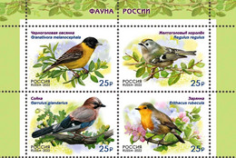 Russia 2022 Set 4 V MNH Songbirds Black-headed Bunting Yellow-headed Kingfisher  Jay, Robin Birds Bird Oiseaux Chanteurs - Other