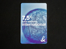 TELECARTE TICKET TELEPHONE INTERNATIONAL 7,5 EUROS FRANCE TELECOM - Tickets FT