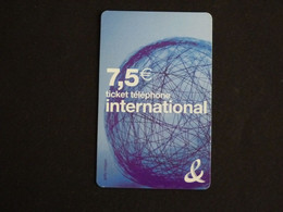 TELECARTE TICKET TELEPHONE INTERNATIONAL 7,5 EUROS FRANCE TELECOM - FT Tickets