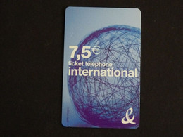 TELECARTE TICKET TELEPHONE INTERNATIONAL 7,5 EUROS FRANCE TELECOM - FT Tickets