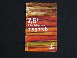 TELECARTE TICKET TELEPHONE MAGHREB 7,5 EUROS FRANCE TELECOM - Billetes FT