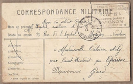 CPA CORRESPONDANCE MILITAIRE TAMPON Société Française Secours Blessés Militaires 12 09 1914 Hopital Auxiliaire AVIGNON - Guerra 1914-18