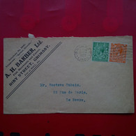 LETTRE GRIMSBY RIBY STREET A.H.BARBER FISH MERCHANDS AND CURERS POUR LE HAVRE - Storia Postale