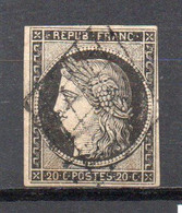 - FRANCE N° 3 Oblitéré Grille - 20 C. Noir S. Jaune Cérès 1849 - Cote 65,00 € - - 1849-1850 Ceres