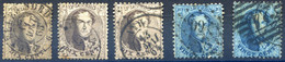 Belgique COB N°14 Et 15 - Lot De 5 Timbres Oblitérés - (F2202) - 1863-1864 Medaillen (13/16)