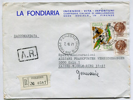 ITALIE Ponzone 1971 - Affranchissement Sur Lettre Recommandée Pour L'Allemagne - Sport Basket - Macchine Per Obliterare (EMA)