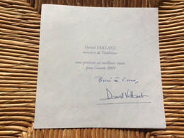 VŒUX ANNÉE 2001 *DANIEL VAILLANT Ministre De L’Înterieur 125 - Nouvel An