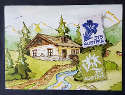 Österreich Gedenkblatt Enzian + Edelweiss Stickerei Mi-Nr 2538 + 2773 - 2001-10 Lettres
