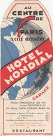 PARIS  HOTEL MONDIAL - Sports & Tourisme