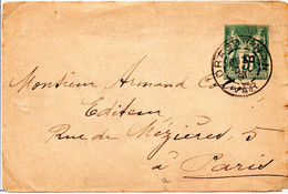N° 75E2  Cachet Rond Départ Draguignan Pour Paris 1891 - Enveloppes Repiquages (avant 1995)