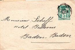 N° 75E2  Cachet Rond Départ Paris  Pour Baden Baden 1886 - Overprinted Covers (before 1995)