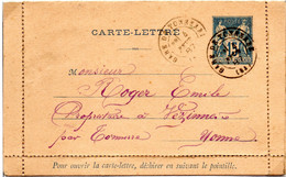 N° 90CL3  Cachet Rond Départ Gare De Tonnerre  Pour Vezinnes 1887 - Bigewerkte Envelop  (voor 1995)