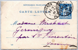 N° 90CL17  Cachet Rond Départ Avignon   Pour Saint Florentin 1901 - Enveloppes Repiquages (avant 1995)