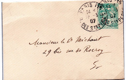 N° 111E2 Départ Paris Pour Paris 15.03.07- Au Dos N° 604 Vert - Enveloppes Repiquages (avant 1995)