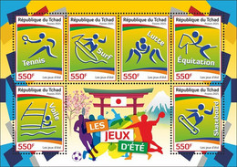 Tchad 2021, Olympic Games In Tokyo, Tennis, Surf, Fight, Horse Race, Shipping, Skateboard, BF - Sci Nautico