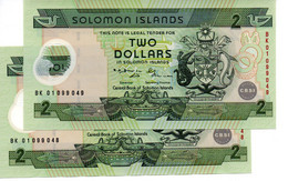 ILES  SALOMON  -  Lot De 2 Billets De 2  Dollars   2001   -- UNC  --   Polymer  -  Solomon Islands - Numéros Consécutifs - Solomon Islands