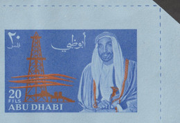 Émirats Arabes Unis / Abu Dhabi 1970. Aérogramme à 20 Fils. Puits De Pétrole, Zayed Ben Sultan - Aardolie