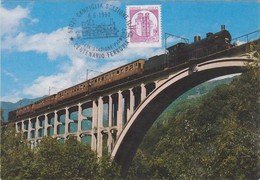 W1014- RAILWAY BRIDGE, LOCOMOTIVE, TRAINS, TRANSPORTS, MAXIMUM CARD, 1992, ITALY - Treinen