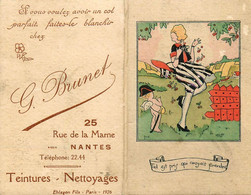 Petit Calendrier Ancien Publicitaire 1927 * Teintures Nettoyage BRUNET 25 Rue De La Marne Nantes * Calendar Almanach - Big : 1921-40