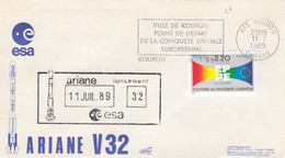 LETTRE ESA - ARIANE V32 - 11.7.1989 - 32e LANCEMENT -  KOUROU POINT DEPART CONQUETE SPATIALE EUROPEENNE  /3 - Autres & Non Classés