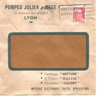 France Enveloppe Publicitaire  Moteurs électriques Ets Pompes Julien&Mège Lyon (69 Rhône) - Autres & Non Classés