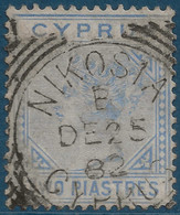 Chypre CYPRUS  N°11 2 Piastres Bleu Filigrane CC Oblitération Superbe De NIKOSIA  25 Décembre 1882 SUP - Zypern (...-1960)