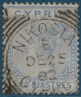 Chypre CYPRUS  N°11 2 Piastres Bleu Filigrane CC Oblitération Superbe De NIKOSIA  25 Décembre 1882 SUP - Chypre (...-1960)