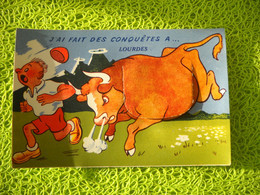 8730 Carte à Système   Taureau " J'ai Fait Des Conquêtes à Lourdes  ( 10  Vues ) ( Vache? ) - Cartoline Con Meccanismi