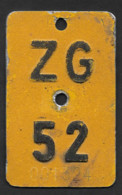 Velonummer Zug ZG 52 - Plaques D'immatriculation